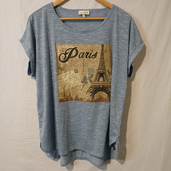 Sugar & Diamonds Tops - Sugar & Diamonds Blue Paris Hi Lo T-shirt Size 3x Fits‎ Like 2X NWOT!
